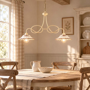 Be Light Lampadario rustico in metallo con doppio diffusore in ceramica Bistrot