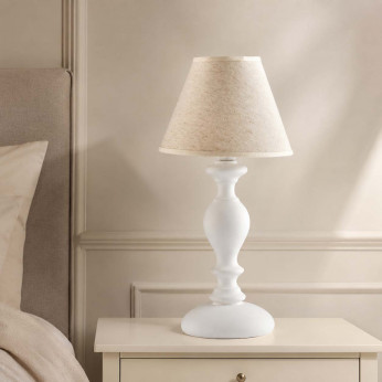 Bonetti Illumina Abat-jour classica in legno con paralume in tessuto Cascina