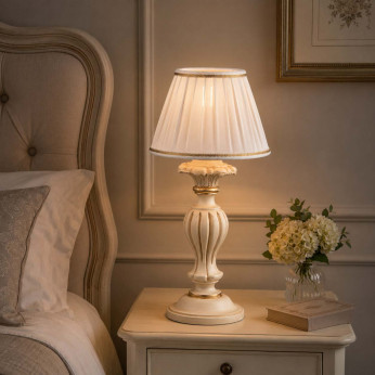 Bonetti Illumina Abat-jour in legno con paralume in plissé bianco per camera da letto Leonardo