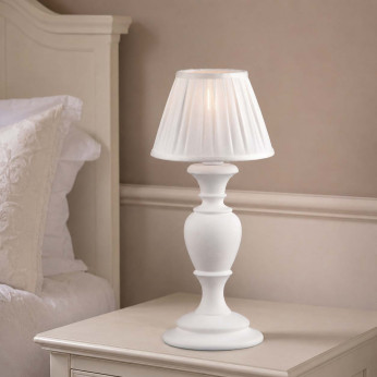 Bonetti Illumina Abat jour in legno con paralume in plissé bianco per comodino Fiorenza