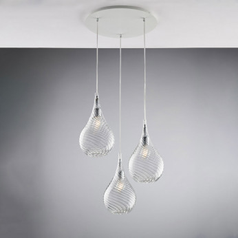 Bonetti Illumina Lampada a sospensione con 3 diffusori pendenti in vetro dal design moderno Pluvia