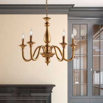Bonetti Illumina Lampadario classico con 5 diffusori e struttura in legno regolabile in altezza Lucca