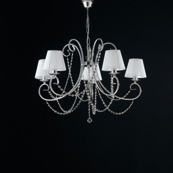 Bonetti Illumina Lampadario classico con 5 luci con strass in cristallo e paralumi in tessuto Magda