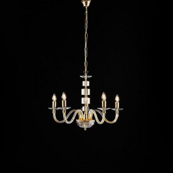Bonetti Illumina Lampadario classico medio 5 luci con struttura in metallo e dettagli in vetro Franz