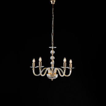 Bonetti Illumina Lampadario classico medio 5 luci con struttura in metallo e dettagli in vetro Ruben