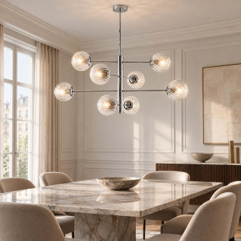 Bonetti Illumina Lampadario grande in metallo con 8 diffusori dal design moderno ed elegante Demetra