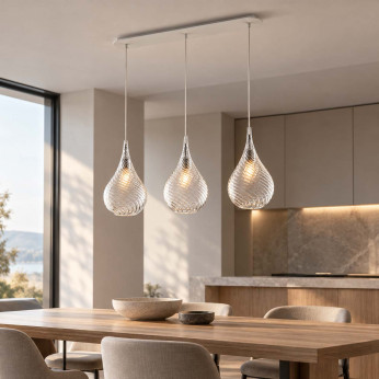 Bonetti Illumina Lampadario lineare con 3 diffusori in vetro dal design moderno Pluvia