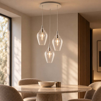 Bonetti Illumina Lampadario rotondo moderno con 3 diffusori pendenti in vetro Ares