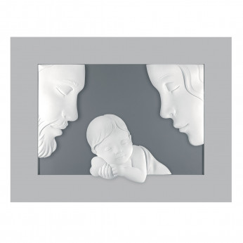 Bongelli Preziosi Capezzale moderno figura della sacra famiglia in marmorino e cornice in legno