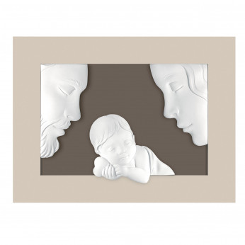 Bongelli Preziosi Capezzale moderno figura della sacra famiglia in marmorino e cornice in legno