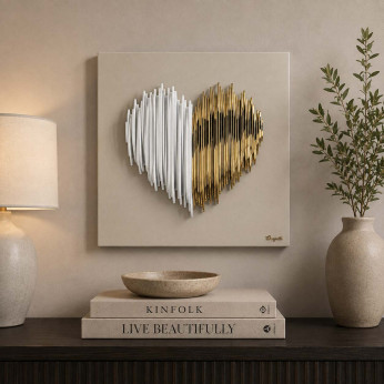 Bongelli Preziosi Quadro moderno con pannello in legno e cuore in marmorino Cuore Stilizzato