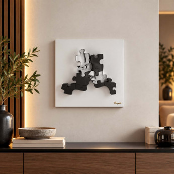 Bongelli Preziosi Quadro moderno con pannello in legno e soggetto con visi in marmorino Puzzle