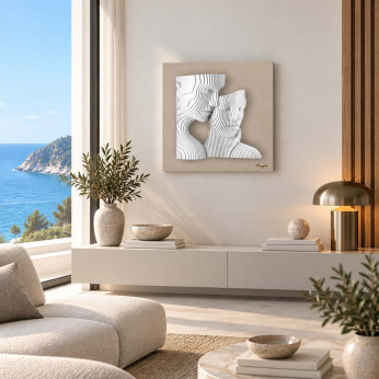 Bongelli Preziosi Quadro moderno con pannello in legno e volti in marmorino Coppia Stilizzata