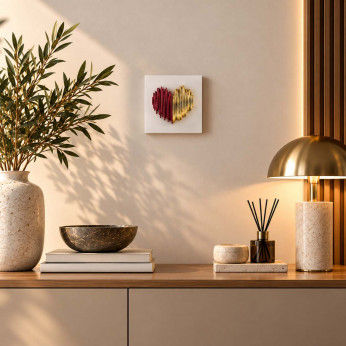 Bongelli Preziosi Quadro piccolo moderno con pannello in legno e cuore in marmorino Cuore Stilizzato