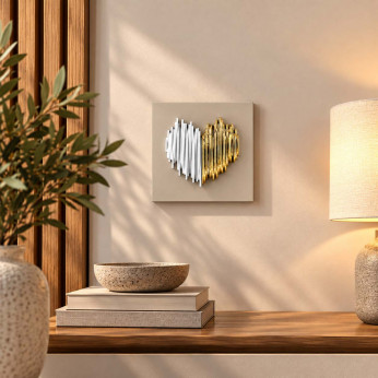 Bongelli Preziosi Quadro piccolo moderno con pannello in legno e cuore in marmorino Cuore Stilizzato