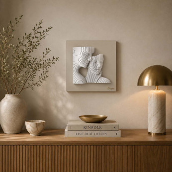 Bongelli Preziosi Quadro piccolo moderno con pannello in legno e volti in marmorino Coppia Stilizzata