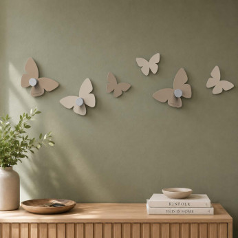 CalleaDesign Appendiabiti a muro in legno tagliato laser con farfalle e 3 ganci in alluminio Farfalla