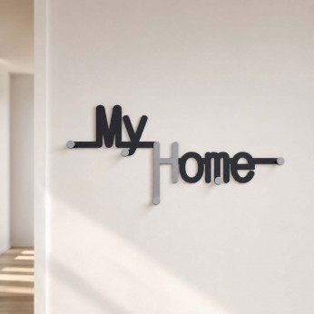 CalleaDesign Appendiabiti a muro per ingresso con scritta myhome e 5 ganci in alluminio MyHome