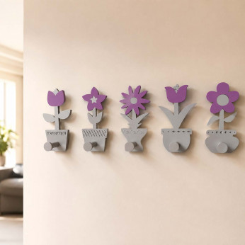 CalleaDesign Appendiabiti a muro per cameretta con struttura in legno con vasi e fiori Fiorello