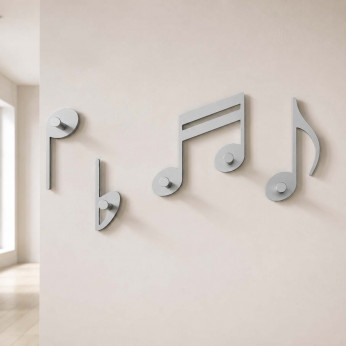 CalleaDesign Appendiabiti a parete in legno con note musicali e 5 ganci in alluminio Rossini