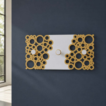 CalleaDesign Appendiabiti da parete con pannello in legno e 3 pomelli dal design moderno Bollicine