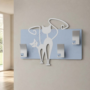 CalleaDesign Appendiabiti da parete da ingresso in legno con coppia di gatti intagliata Gatti