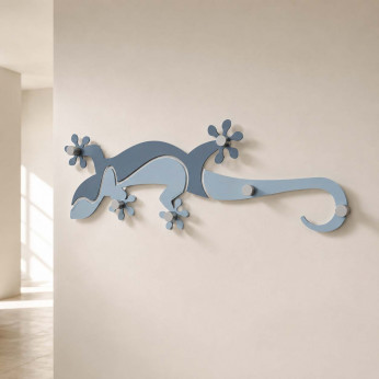 CalleaDesign Appendiabiti da parete di design con geco intagliato a laser su legno Geco Arrampicante