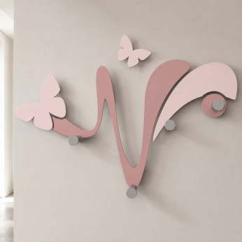 CalleaDesign Appendiabiti da parete elegante con farfalle in legno e 4 ganci in alluminio Farfalla