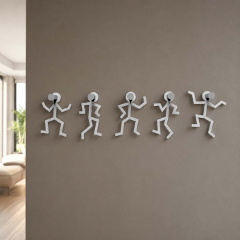 CalleaDesign Appendiabiti da parete in legno per camerette con 5 omini con ganci Omini