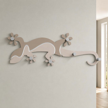 CalleaDesign Appendiabiti da parete moderno con 6 ganci e geco in legno Geco Arrampicante