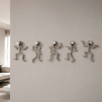CalleaDesign Appendiabiti da parete moderno con 5 omini danzanti con ganci Omini