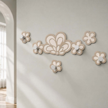 CalleaDesign Appendiabiti da parete moderno con ganci in alluminio e fiori in legno Merletto