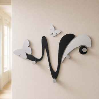 CalleaDesign Appendiabiti da parete moderno in legno con farfalle e 4 ganci Farfalla