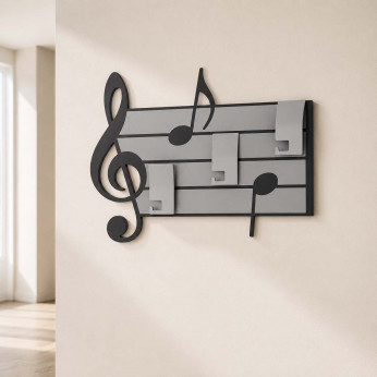 CalleaDesign Appendiabiti da parete moderno in legno con note musicali e 3 ganci Puccini