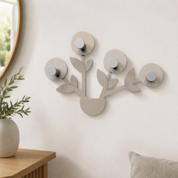 CalleaDesign Appendiabiti da parete moderno in legno forma di vaso con fiori con 4 ganci Francine