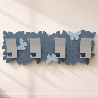 CalleaDesign Appendiabiti da parete originale in legno con farfalle e 4 ganci in alluminio Farfalla