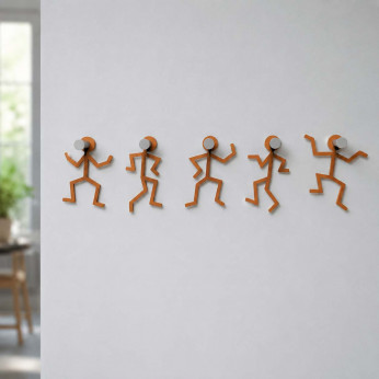 CalleaDesign Appendiabiti da parete per cameretta bambini con omini danzanti e 5 ganci Omini