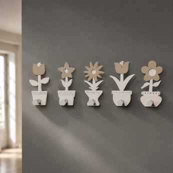 CalleaDesign Appendiabiti da parete per camerette struttura in legno e 5 ganci in alluminio Fiorello