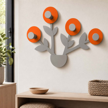 CalleaDesign Appendiabiti in legno da parete moderno a forma di vaso con fiori a 4 ganci Francine