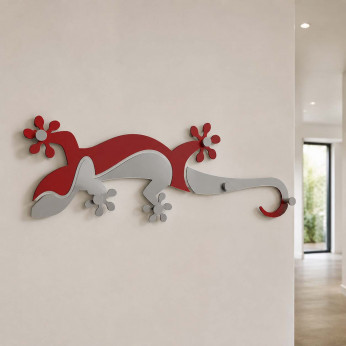 CalleaDesign Attaccapanni a muro di design in legno con geco e ganci in alluminio Geco Arrampicante