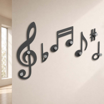 CalleaDesign Attaccapanni a parete da ingresso con note musicali intagliate e 7 ganci Verdi