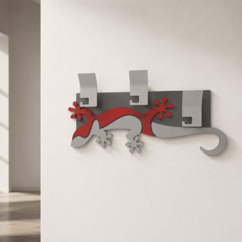 CalleaDesign Attaccapanni da muro lineare in legno con geco e 3 ganci Geco Arrampicante