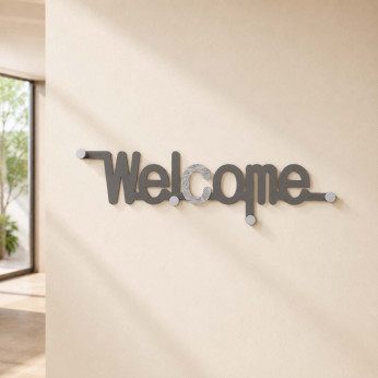 CalleaDesign Attaccapanni per cameratta bimbi con scritta welcome in legno e 4 ganci Welcome