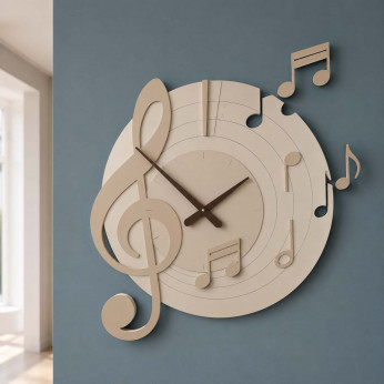 CalleaDesign Orologio da parete in legno rotondo con note musicali Bellini
