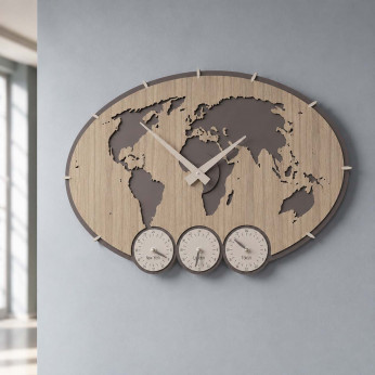 CalleaDesign Orologio da parete con fusi orari in legno dal design moderno Greenwich