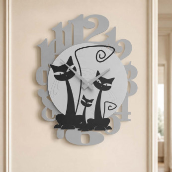 CalleaDesign Orologio da parete in legno dal design moderno con gattini Gatti