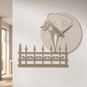 CalleaDesign Orologio da parete con gattino in legno Gatto Romantico