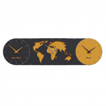 CalleaDesign Orologio da parete in legno con fusi orari e design moderno Time Master