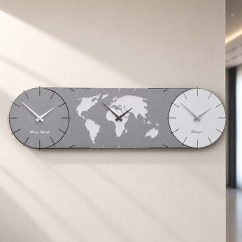 CalleaDesign Orologio da parete in legno con fusi orari e design moderno Time Master