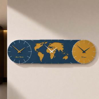 CalleaDesign Orologio da parete in legno con fusi orari e design moderno Time Master